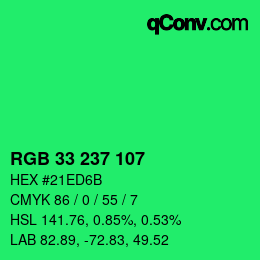 Color code: RGB 33 237 107 | qconv.com