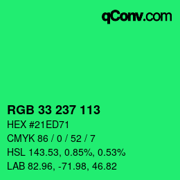 Color code: RGB 33 237 113 | qconv.com
