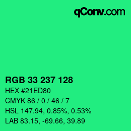 カラーコード: RGB 33 237 128 | qconv.com