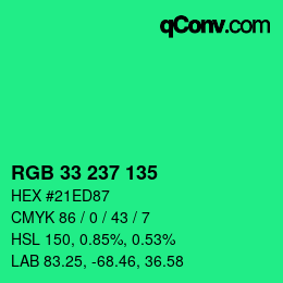 Color code: RGB 33 237 135 | qconv.com