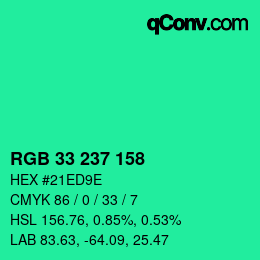 Color code: RGB 33 237 158 | qconv.com