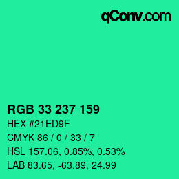 Color code: RGB 33 237 159 | qconv.com