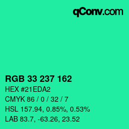 Color code: RGB 33 237 162 | qconv.com