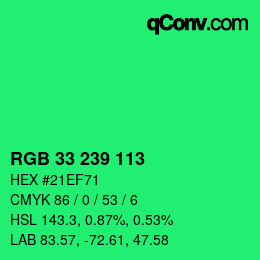 Color code: RGB 33 239 113 | qconv.com