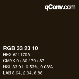 Color code: RGB 33 23 10 | qconv.com