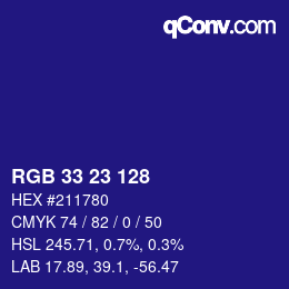 Color code: RGB 33 23 128 | qconv.com