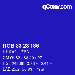 Color code: RGB 33 23 186 | qconv.com