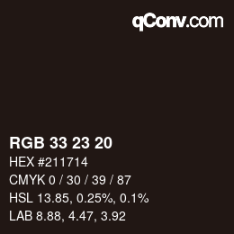 Color code: RGB 33 23 20 | qconv.com