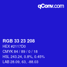 Color code: RGB 33 23 208 | qconv.com