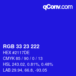 Color code: RGB 33 23 222 | qconv.com