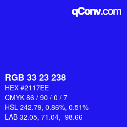 Color code: RGB 33 23 238 | qconv.com