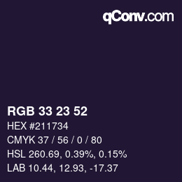 Color code: RGB 33 23 52 | qconv.com