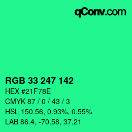 カラーコード: RGB 33 247 142 | qconv.com