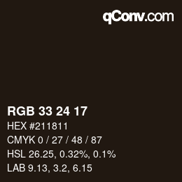 Color code: RGB 33 24 17 | qconv.com
