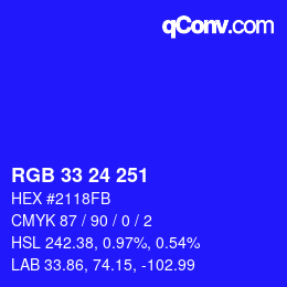 Color code: RGB 33 24 251 | qconv.com