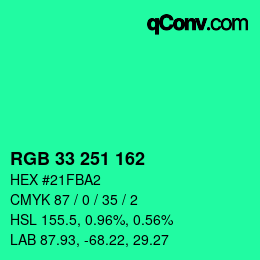 Color code: RGB 33 251 162 | qconv.com