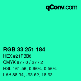 Color code: RGB 33 251 184 | qconv.com