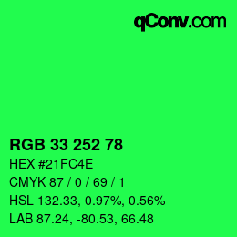 Color code: RGB 33 252 78 | qconv.com