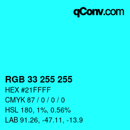 Color code: RGB 33 255 255 | qconv.com