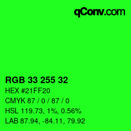 颜色代码: RGB 33 255 32 | qconv.com