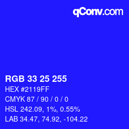 Color code: RGB 33 25 255 | qconv.com