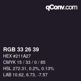 Color code: RGB 33 26 39 | qconv.com