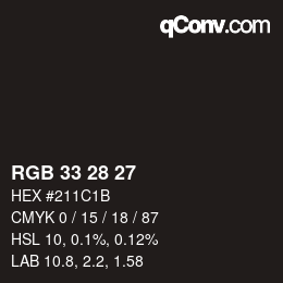 Color code: RGB 33 28 27 | qconv.com