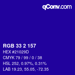 颜色代码: RGB 33 2 157 | qconv.com