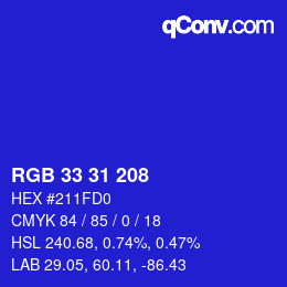 Color code: RGB 33 31 208 | qconv.com