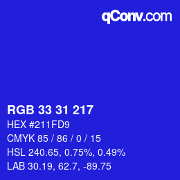 Color code: RGB 33 31 217 | qconv.com