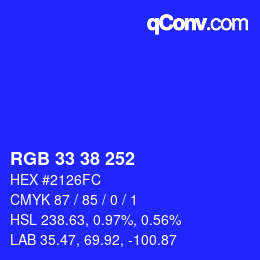 Color code: RGB 33 38 252 | qconv.com