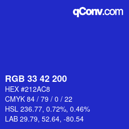 カラーコード: RGB 33 42 200 | qconv.com