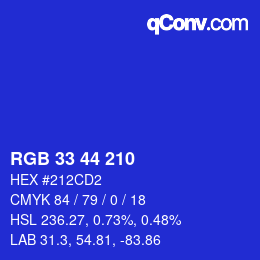 Color code: RGB 33 44 210 | qconv.com