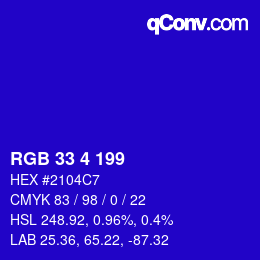 カラーコード: RGB 33 4 199 | qconv.com