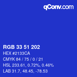 Color code: RGB 33 51 202 | qconv.com