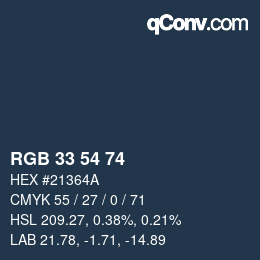 Código de color: RGB 33 54 74 | qconv.com