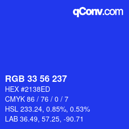 カラーコード: RGB 33 56 237 | qconv.com