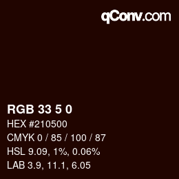Color code: RGB 33 5 0 | qconv.com