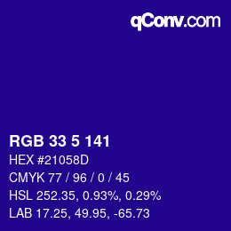 カラーコード: RGB 33 5 141 | qconv.com
