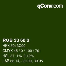 Color code: RGB 33 60 0 | qconv.com