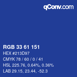 Color code: RGB 33 61 151 | qconv.com