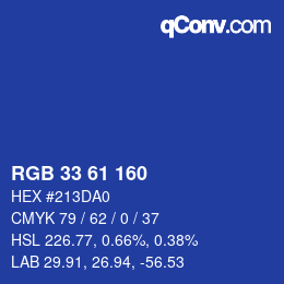 Color code: RGB 33 61 160 | qconv.com