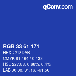 Color code: RGB 33 61 171 | qconv.com