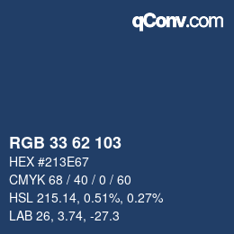 Color code: RGB 33 62 103 | qconv.com