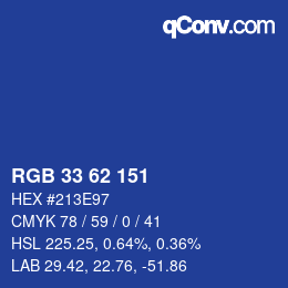Color code: RGB 33 62 151 | qconv.com