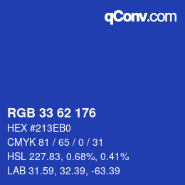 Color code: RGB 33 62 176 | qconv.com