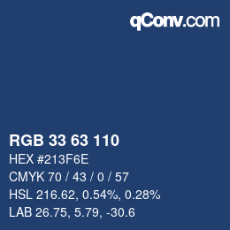 Color code: RGB 33 63 110 | qconv.com