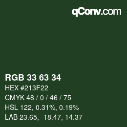 カラーコード: RGB 33 63 34 | qconv.com