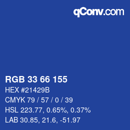カラーコード: RGB 33 66 155 | qconv.com