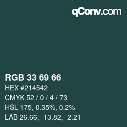 Color code: RGB 33 69 66 | qconv.com
